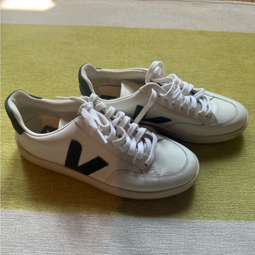 Veja White Sneakers with Green Accents